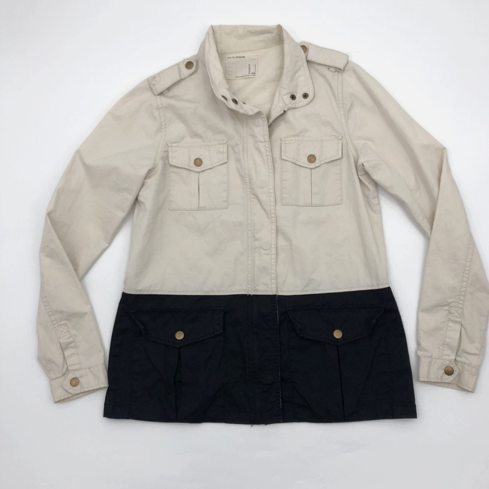 Life in Progress Cream and Black Utility Jacket Size Large